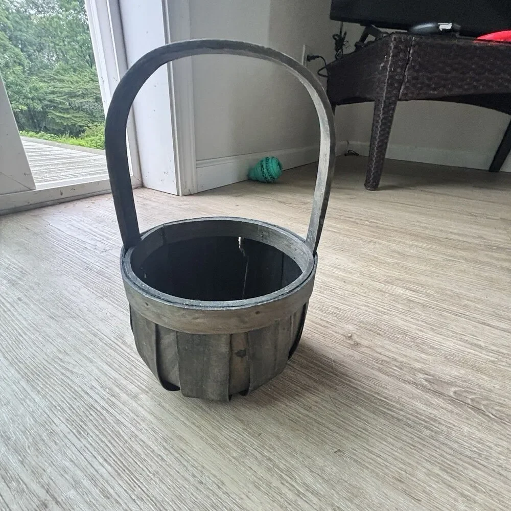 Vintage Wooden Basket Splint Bushel Gathering Handle Primitive Cottagecore